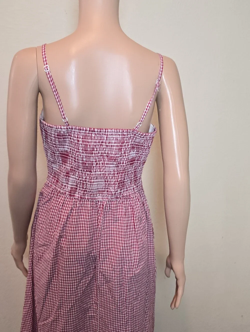 Japna Women’s Medium Red Gingham SunDress Smocked Bodice Long Skirt Pockets - Picture 4 of 13